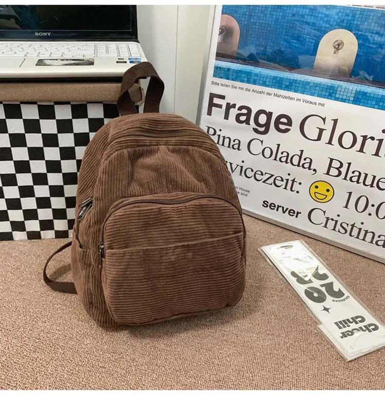 Women's Canvas Small Corduroy Minimalist Easiest for Match Backpack